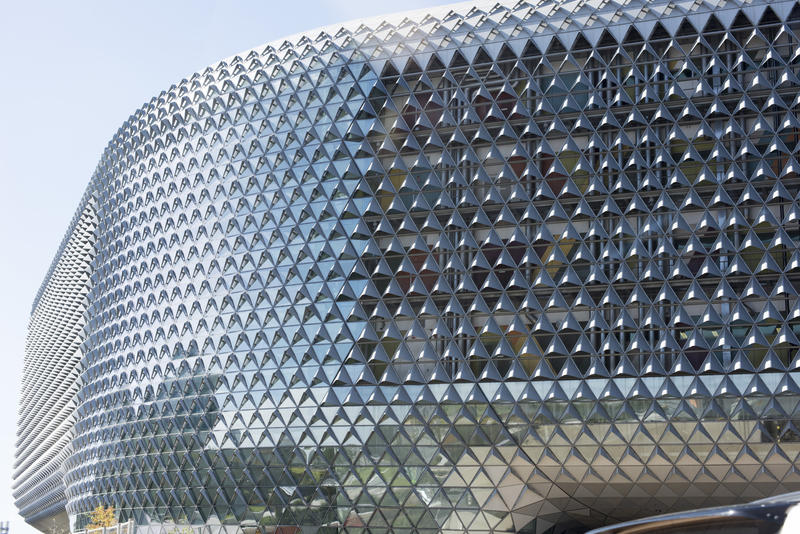 The exterior of the modern SAHMRI building, or South Australia Health and Medical Research Institute, in Adelaide, Australia on the North Terrace